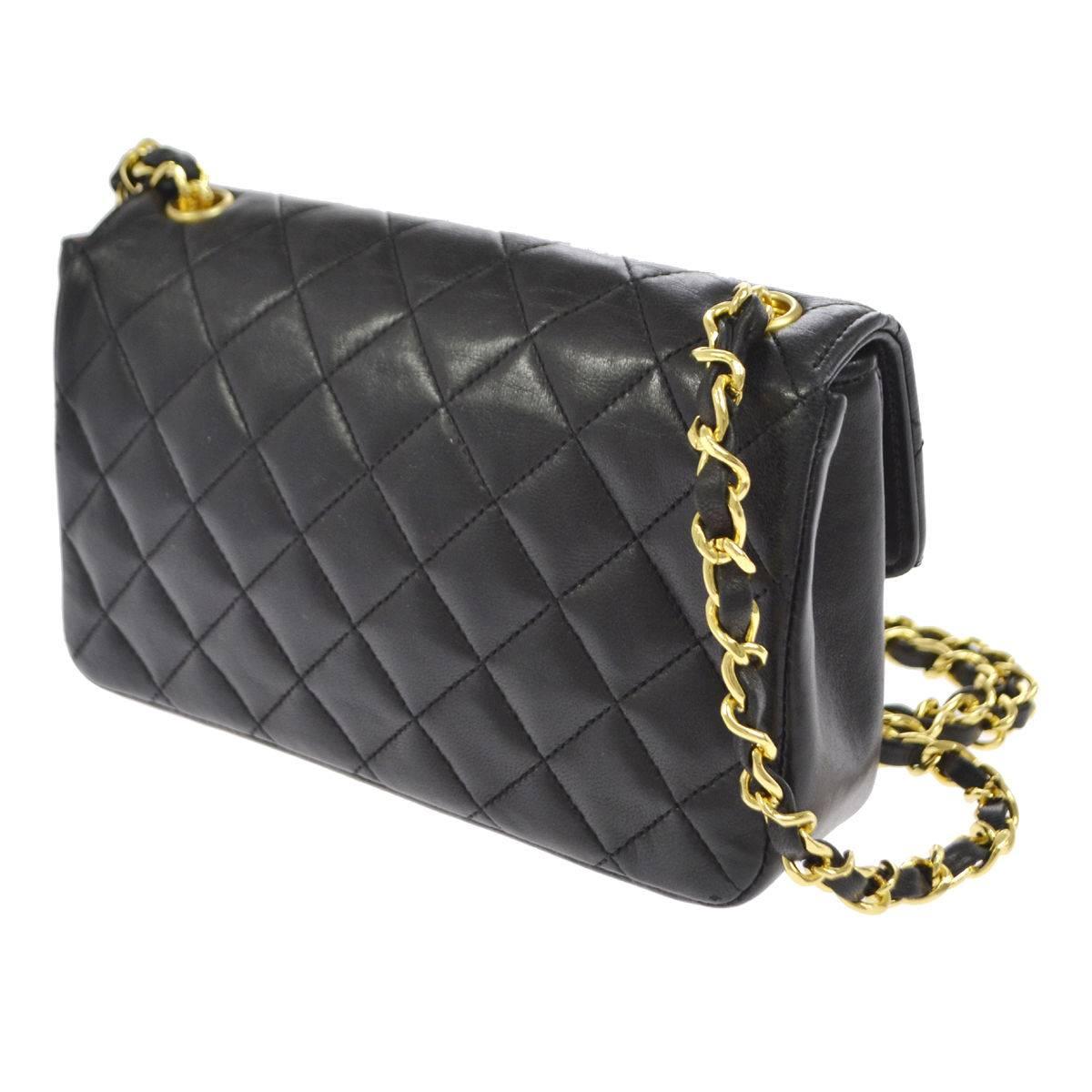Women's Chanel Vintage Classic Black Lambskin Small Evening Flap Shoulder Bag