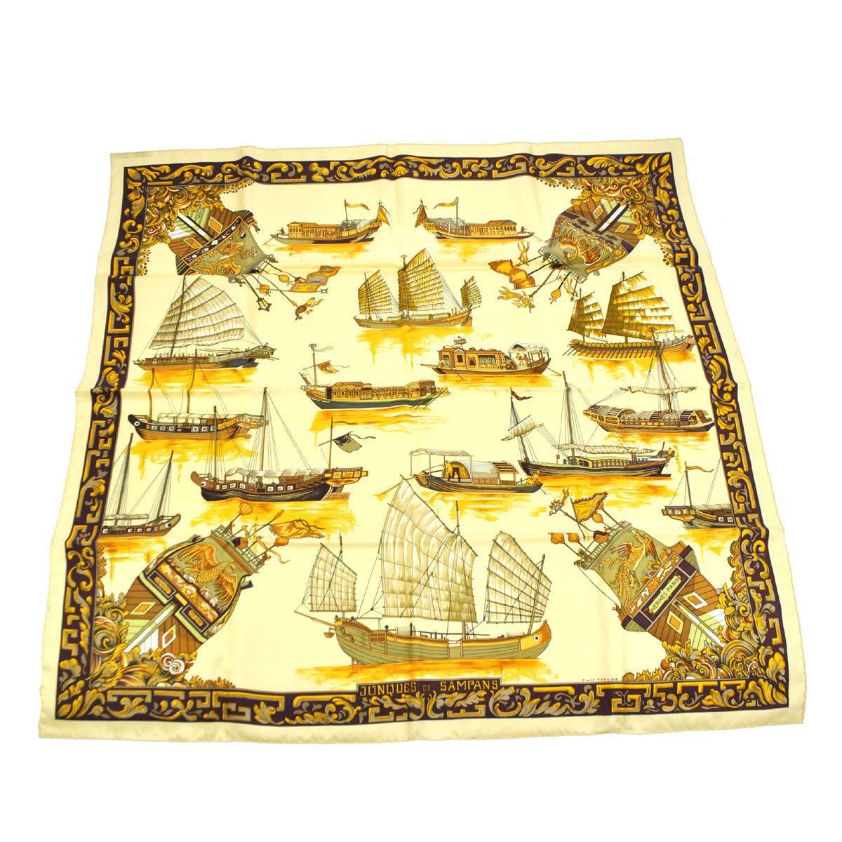 Hermes Vintage Gold Silk Scarf in Box