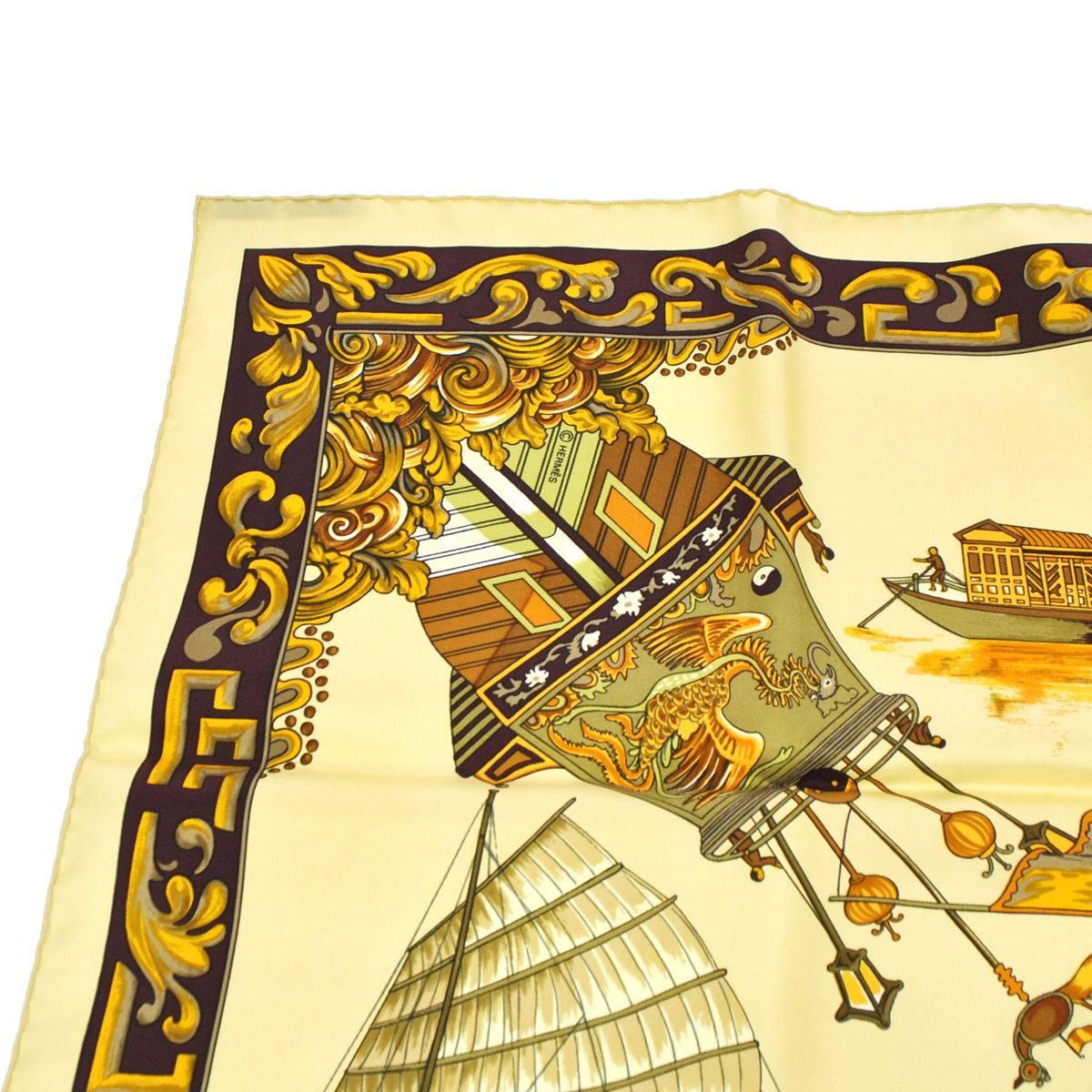 Hermes Vintage Gold Silk Scarf in Box In Excellent Condition In Chicago, IL