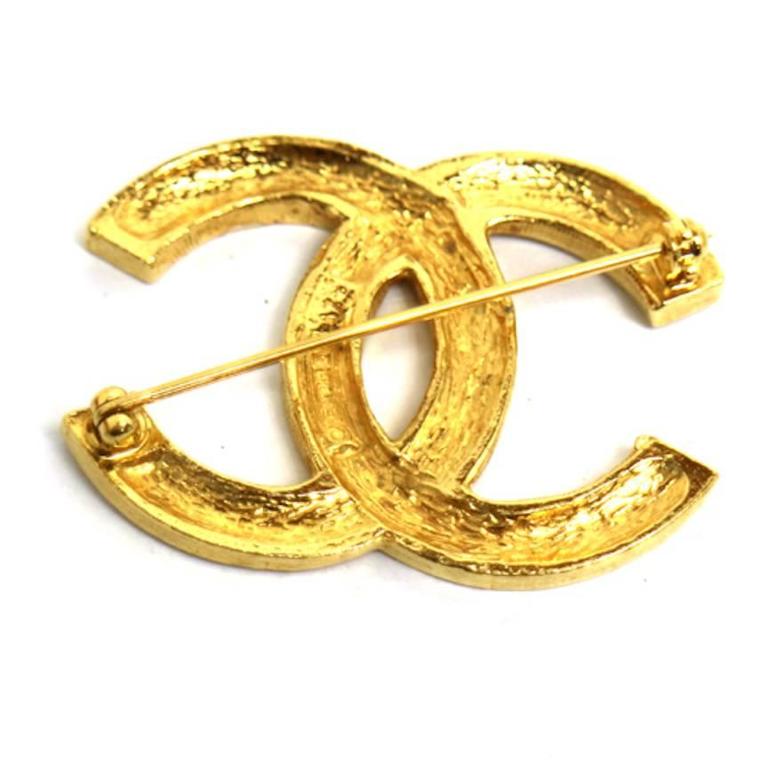 Chanel Vintage Gold Double Tour Rhinestone CC Evening Pin Brooch at 1stDibs