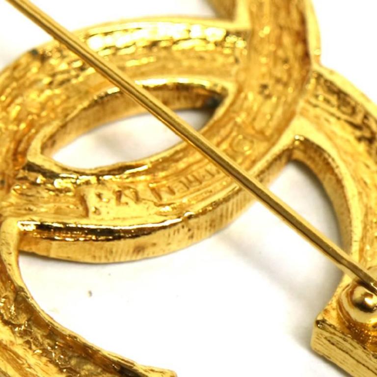 Chanel Vintage Gold Double Tour Rhinestone CC Evening Pin Brooch at 1stDibs