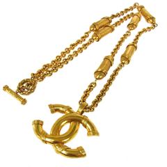 Chanel Vintage Rare Textured Gold Charm Barrel Long Evening Drape Necklace w/Box 1