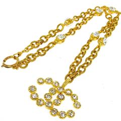 Chanel Vintage Rare Gold Stone Charm Long Evening Drape Necklace in Box