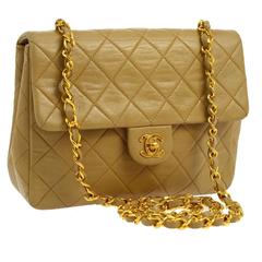 Chanel Nude Tan Lambskin Leather Gold Classic Small Evening Flap Shoulder Bag