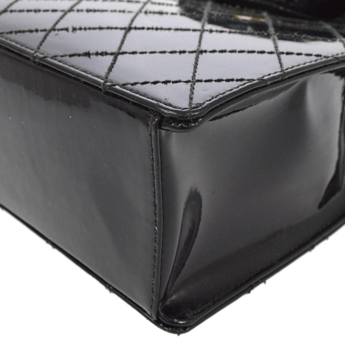 Chanel Vintage Black Patent Leather Top Handle Satchel Evening Bag 4