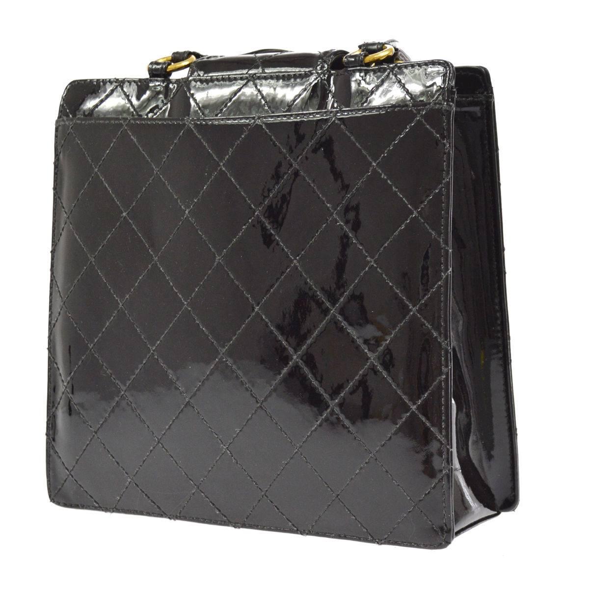 Chanel Vintage Black Patent Leather Top Handle Satchel Evening Bag 2