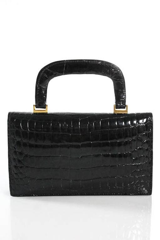Vintage Black Leather Embossed Top Handle Satchel Evening Flap Bag at ...