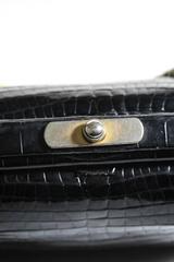 Vintage Black Leather Crocodile Leather Kisslock Evening Flap Shoulder Bag
