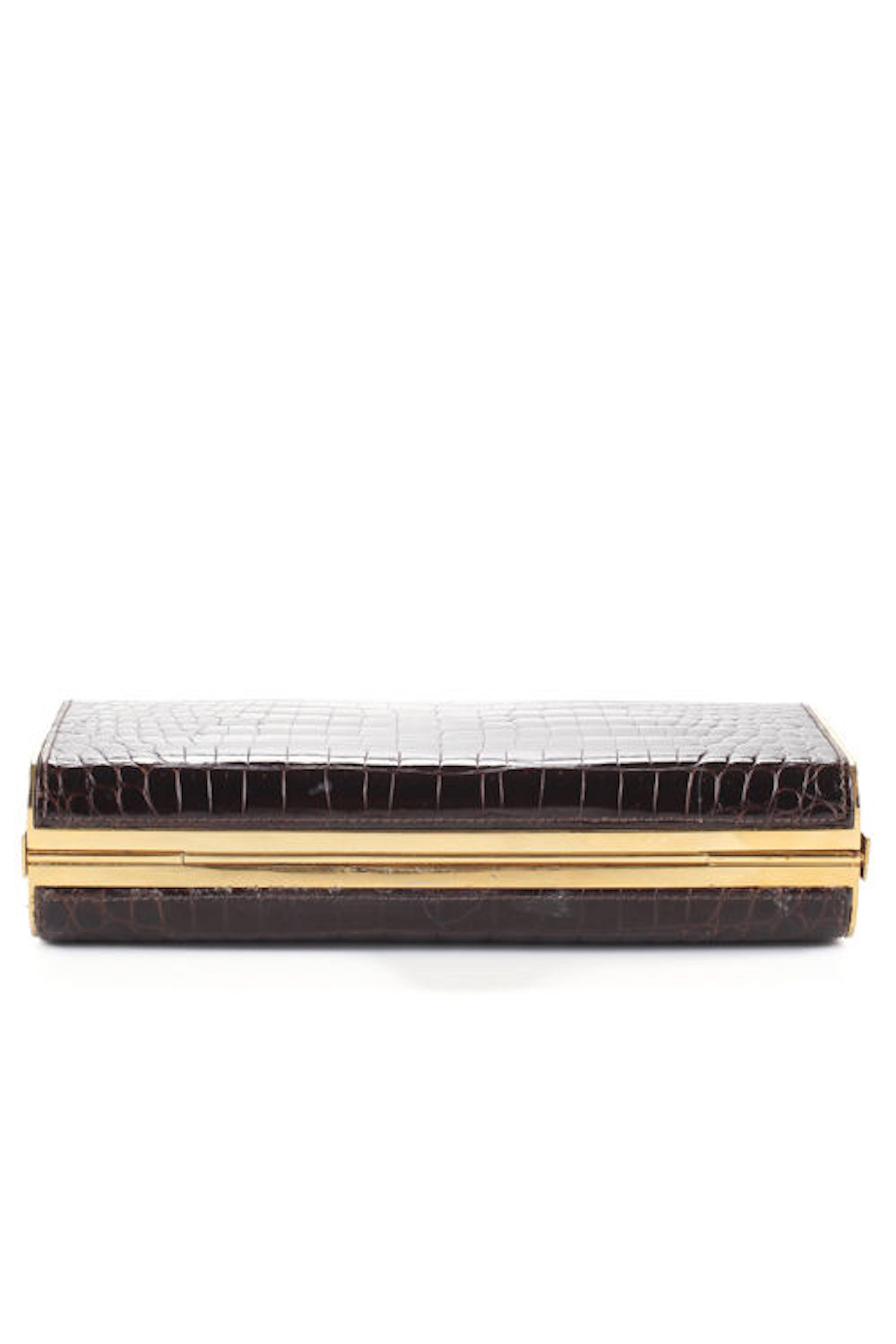 Black Gucci Vintage Alligator Gold Kisslock 2 in 1 Shoulder Bag Box Evening Clutch 
