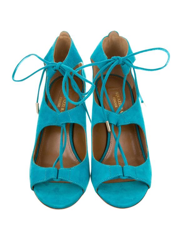 Aquazzura NEW and SOLD OUT Aqua Blue Lace Up Suede Sandals Heels in Box ...
