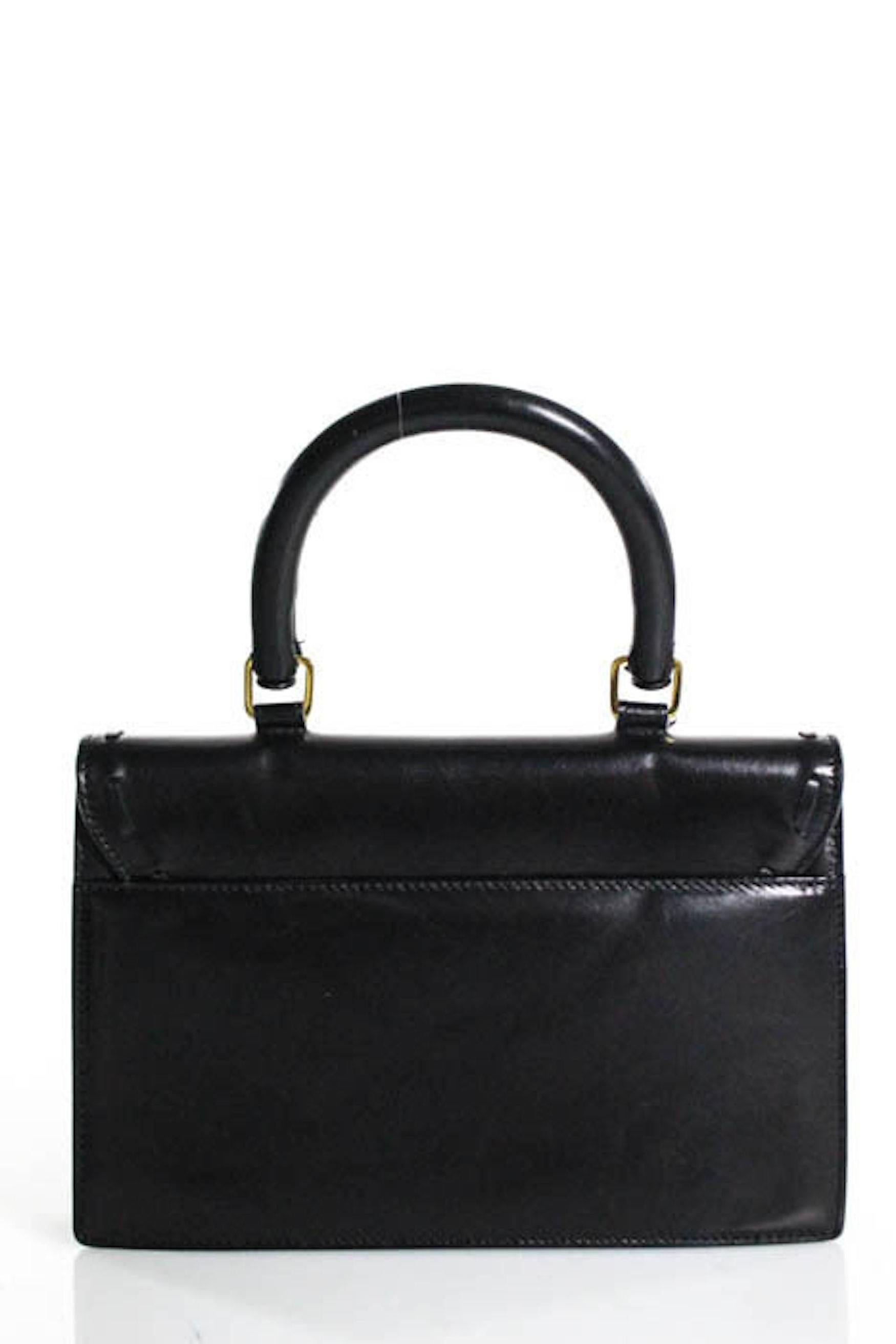 Bottega Veneta Vintage Black Leather Kelly Style Stitch Top Handle Flap Bag In Good Condition In Chicago, IL