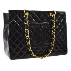 Chanel Black Patent Leather Gold Accent Large Weekender Travel Carryall Tote Bag