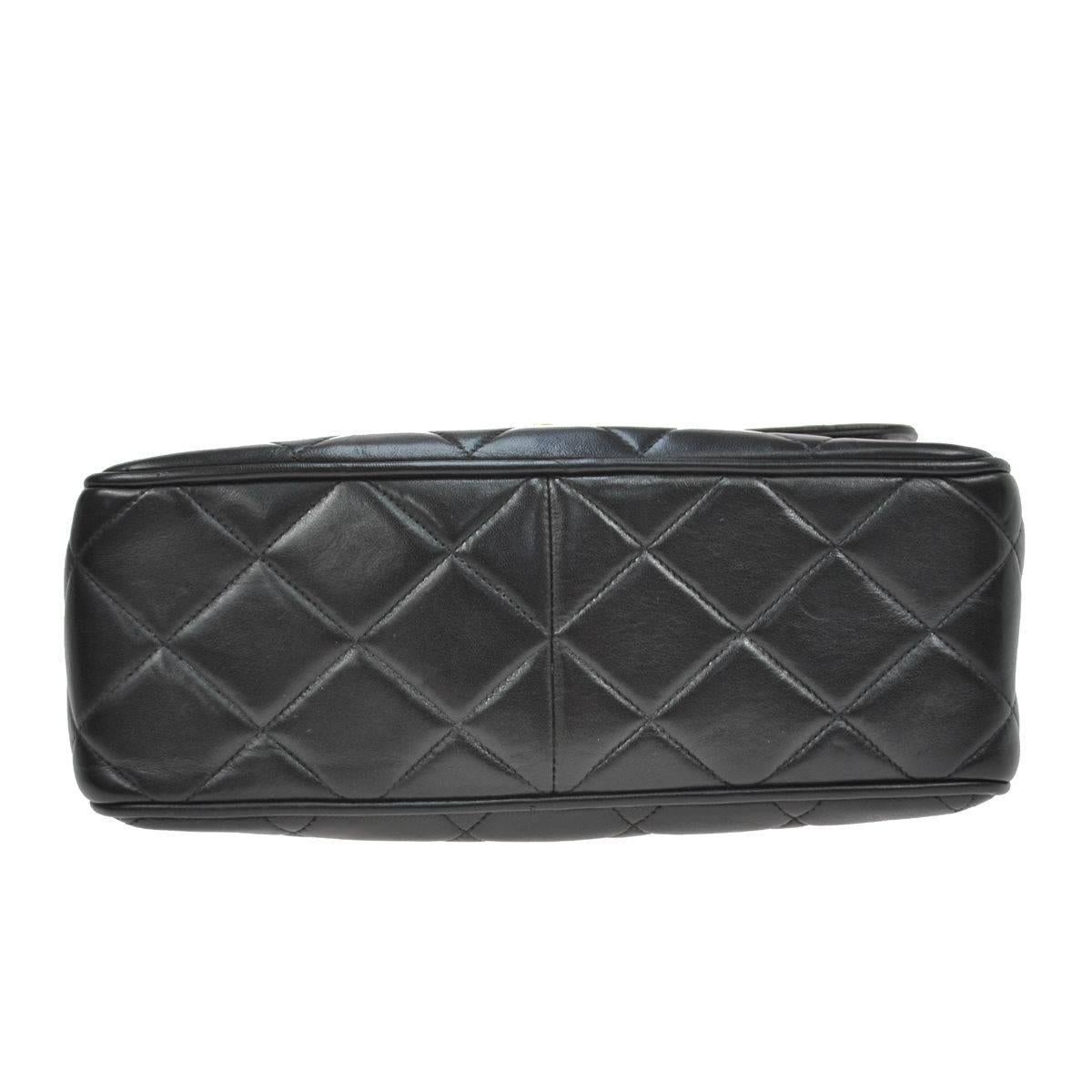 Women's Chanel Black Lambskin Leather Turnlock Shoulder Evening Flap Bag