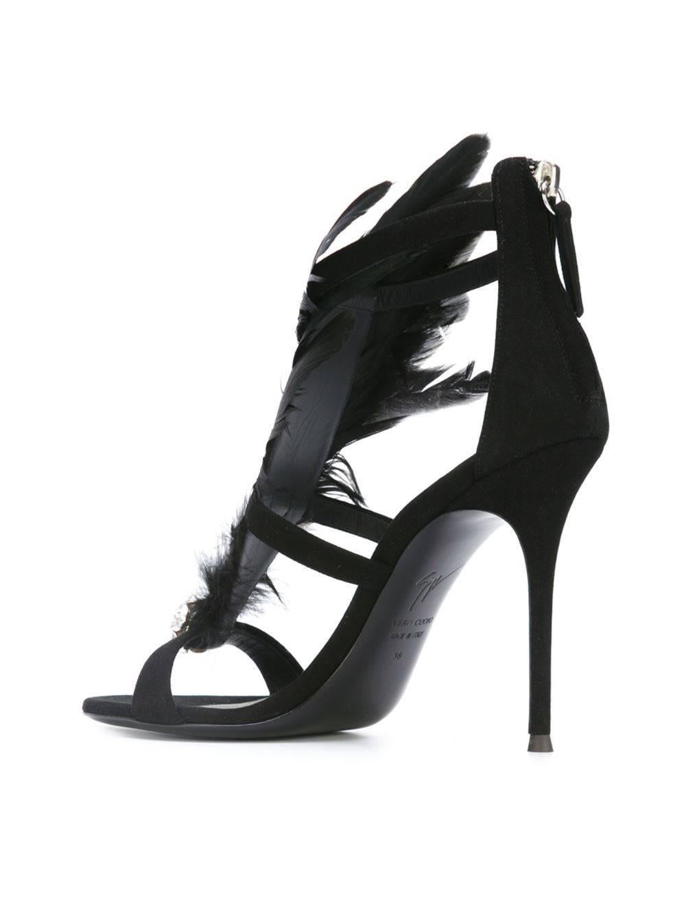 Women's Giuseppe Zanotti NEW & SOLD OUT Black Peacock Evening Sandals Heels in Box