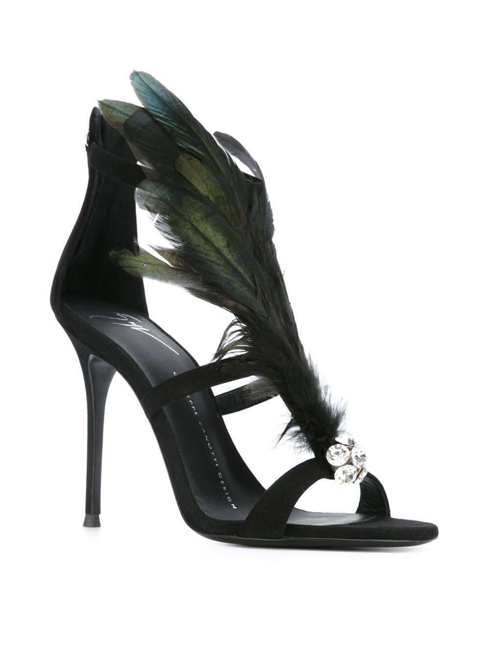 CURATOR'S NOTES

Giuseppe Zanotti NEW & SOLD OUT Black Peacock Evening Sandals Heels in Box 

Size IT 36
Suede
Crystal detail
Faux feather detail
Zipper closure
Made in Italy
Heel height 4"
Includes original Giuseppe Zanotti box