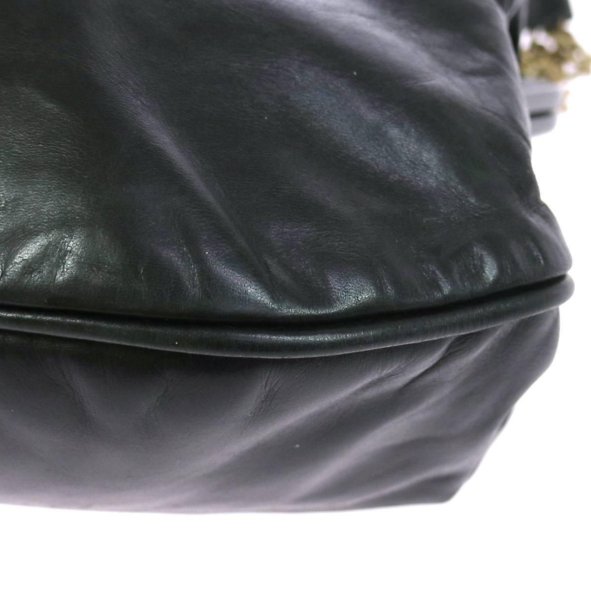 Chanel Black Leather Gold Kisslock Matching Pouch Evening Clutch Shoulder Bag 1