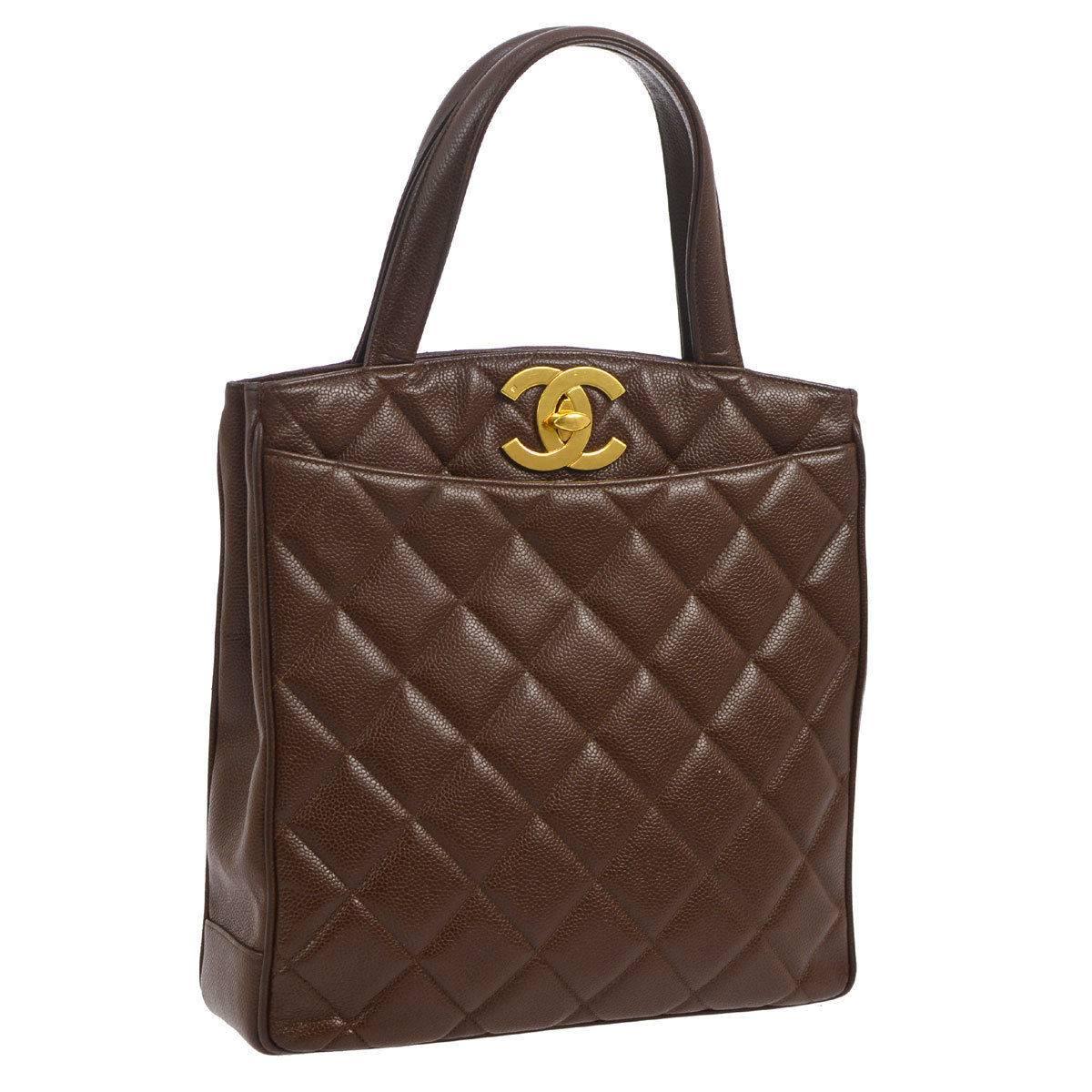 Chanel Caviar Leather Chocolate Top Handle Kelly Style Satchel Shoulder Bag