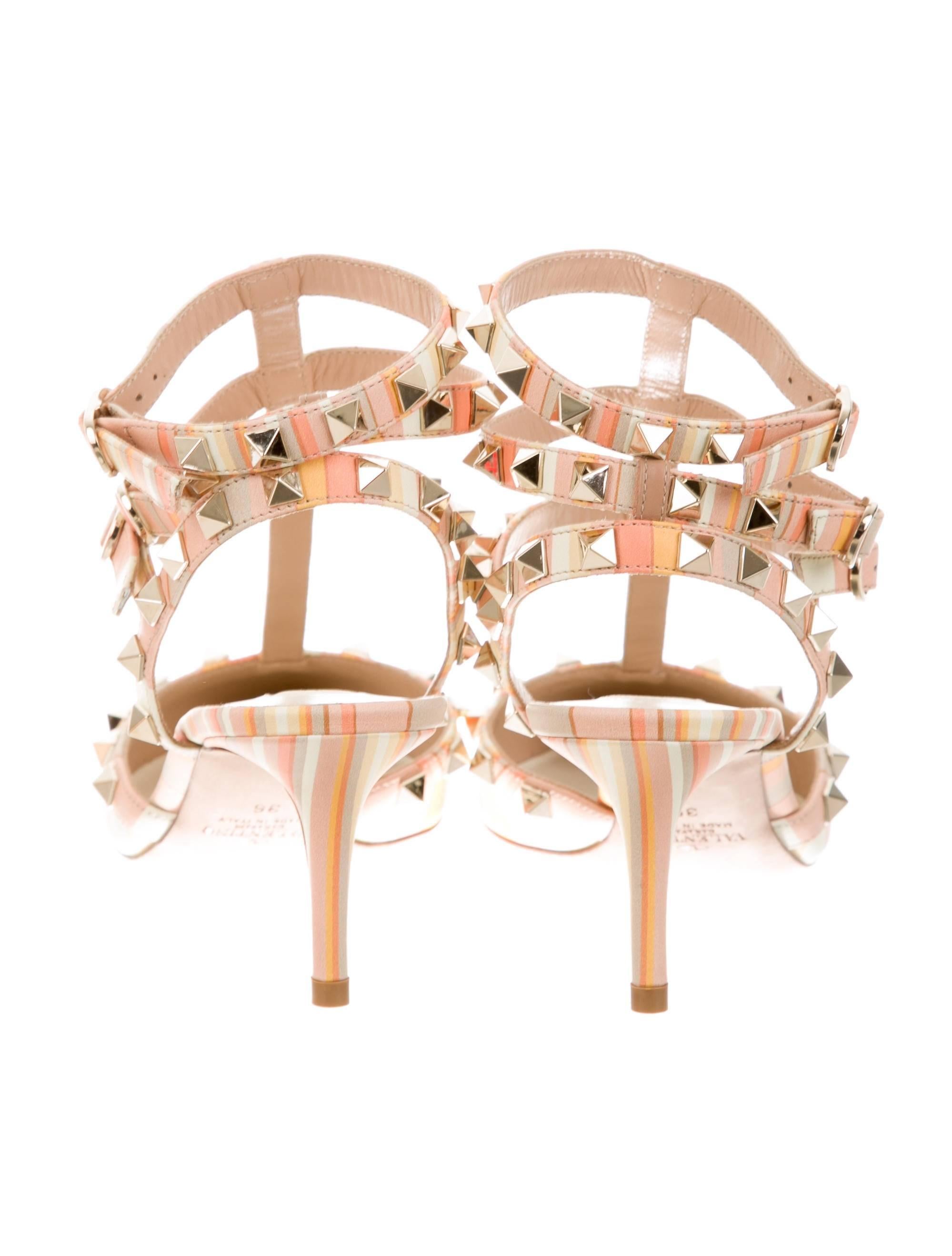 Beige Valentino NEW & SOLD OUT Pastel Multi Leather Stud Ankle Sandals Heels in Box