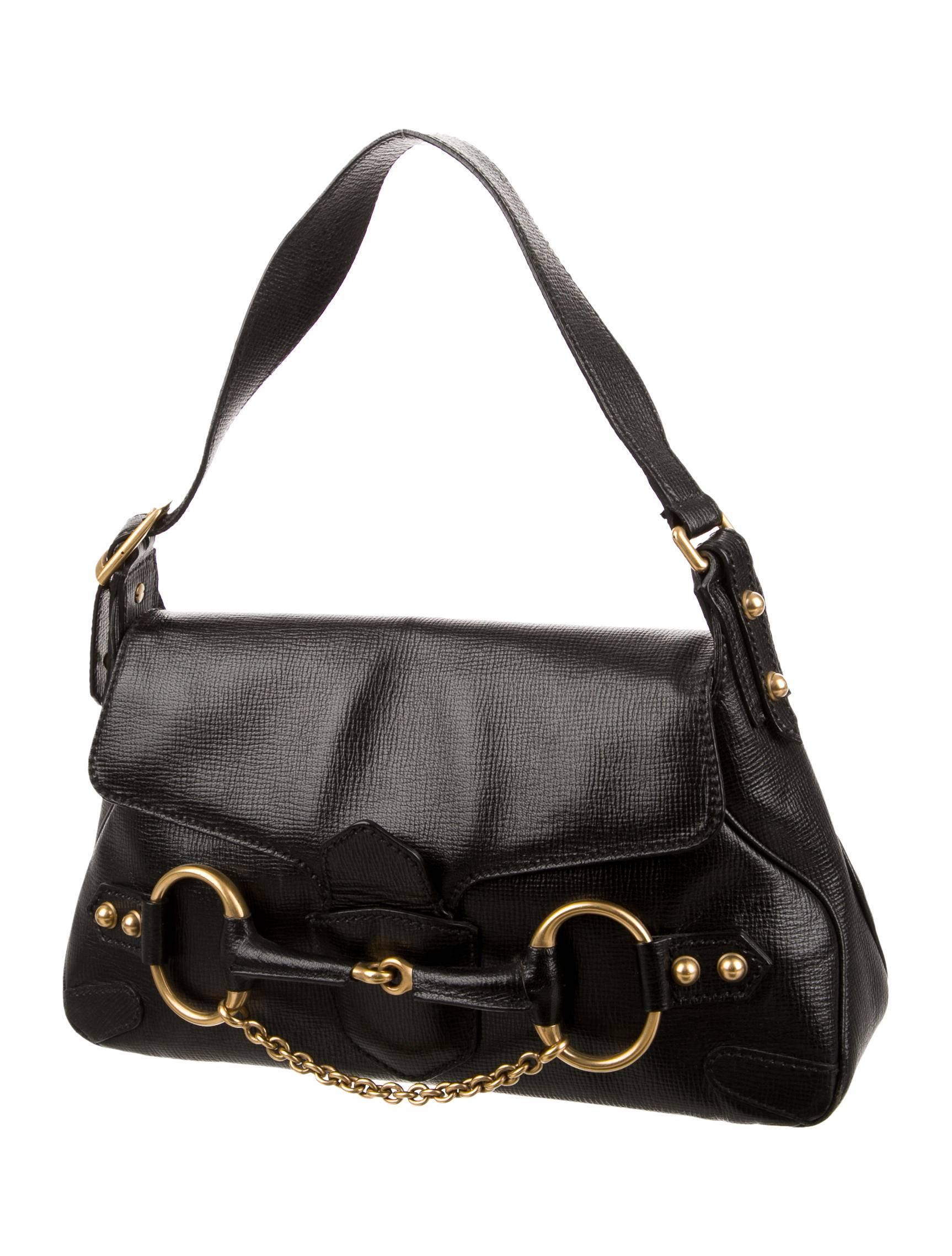 Tom Ford Gucci Black Leather Gold Evening Shoulder Top Handle Satchel Flap Bag In Good Condition In Chicago, IL