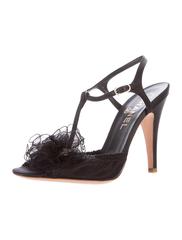 Chanel NEW Black Camellia Flower Front Detail Evening Sandals Heels in Box
