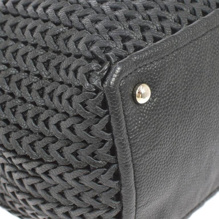 Chanel Black Caviar Leather Charm Drawstring Basket Weave Hobo Shoulder Bag  at 1stDibs