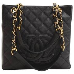 Chanel Schwarz Kaviar Leder Shopper Kette Abend Umhängetasche
