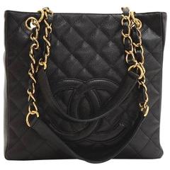 Chanel Black Caviar Leather Shopper Chain Evening Shoulder Tote Bag