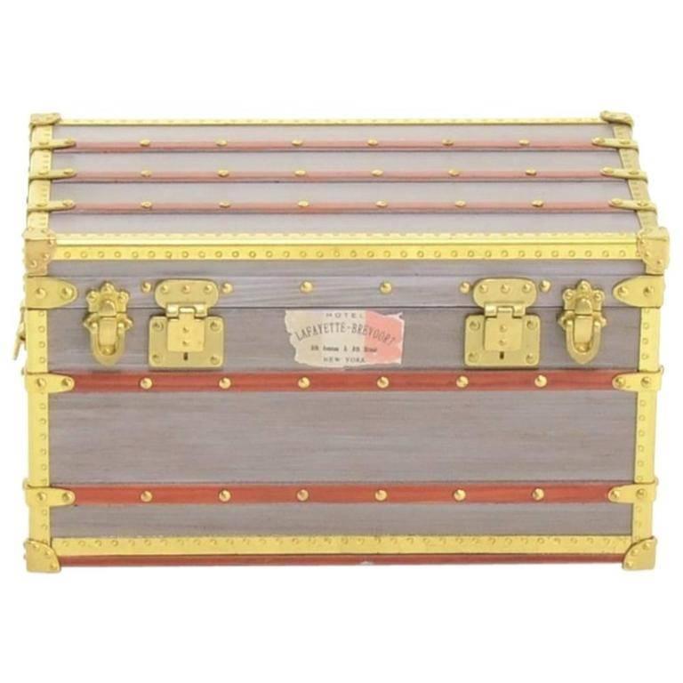 Louis Vuitton Gold Gray Malle Mini Desk Table Decorative Trunk in Box