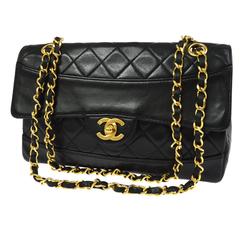 Chanel Classic Black Lambskin Single/Double Chain Flap Evening Shoulder Bag 12