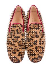 Christian Louboutin NEW Men's Leopard Calf Hair Stud Slipper Shoes Loafers