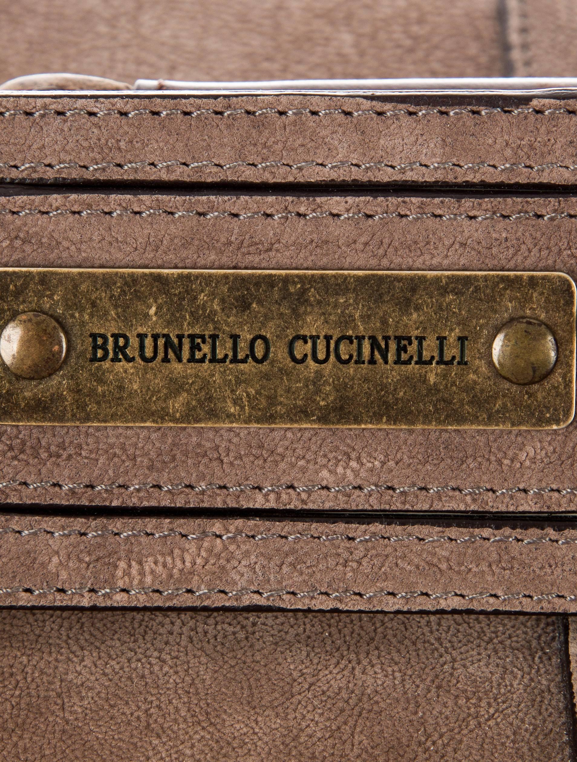 Women's Brunello Cucinelli Brown Suede Top Handle Satchel Vanity Travel Storage Case Bag