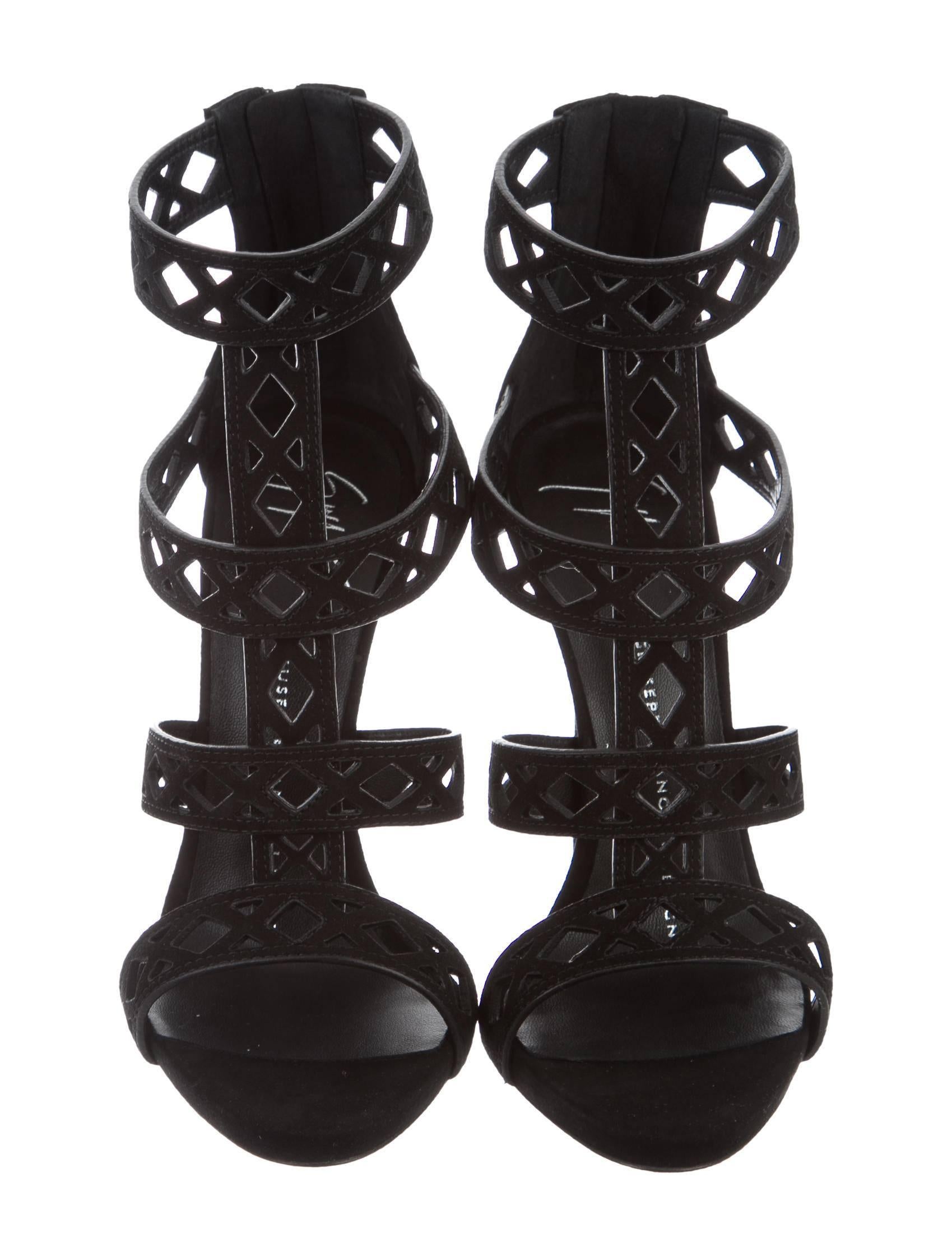 Women's Giuseppe Zanotti NEW Black Cut Out Evening Sandals Heels Shoes in Box