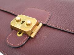 Hermes Vintage Red Leather Gold Envelope Evening Wristlet Clutch Flap Bag