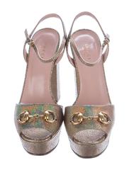 Gucci New Metallic Leather Gold Horsebit Mary Jane Heels Sandals in Box