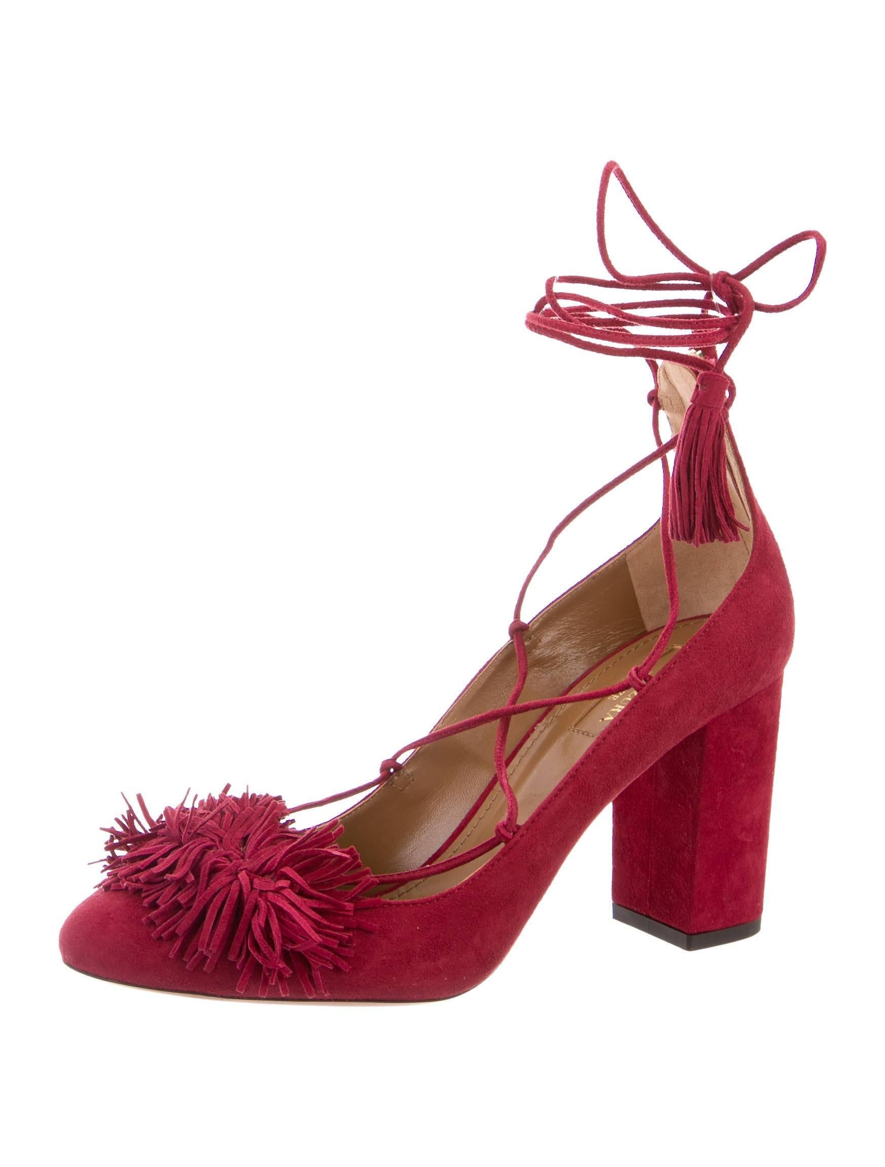 Aquazzura New Red Cashmere Suede Tassel Tie Up Sandals Pumps in Box In New Condition In Chicago, IL