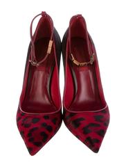 Valentino New Red Black Pony Gold Stud Ankle Strap Pumps Heels
