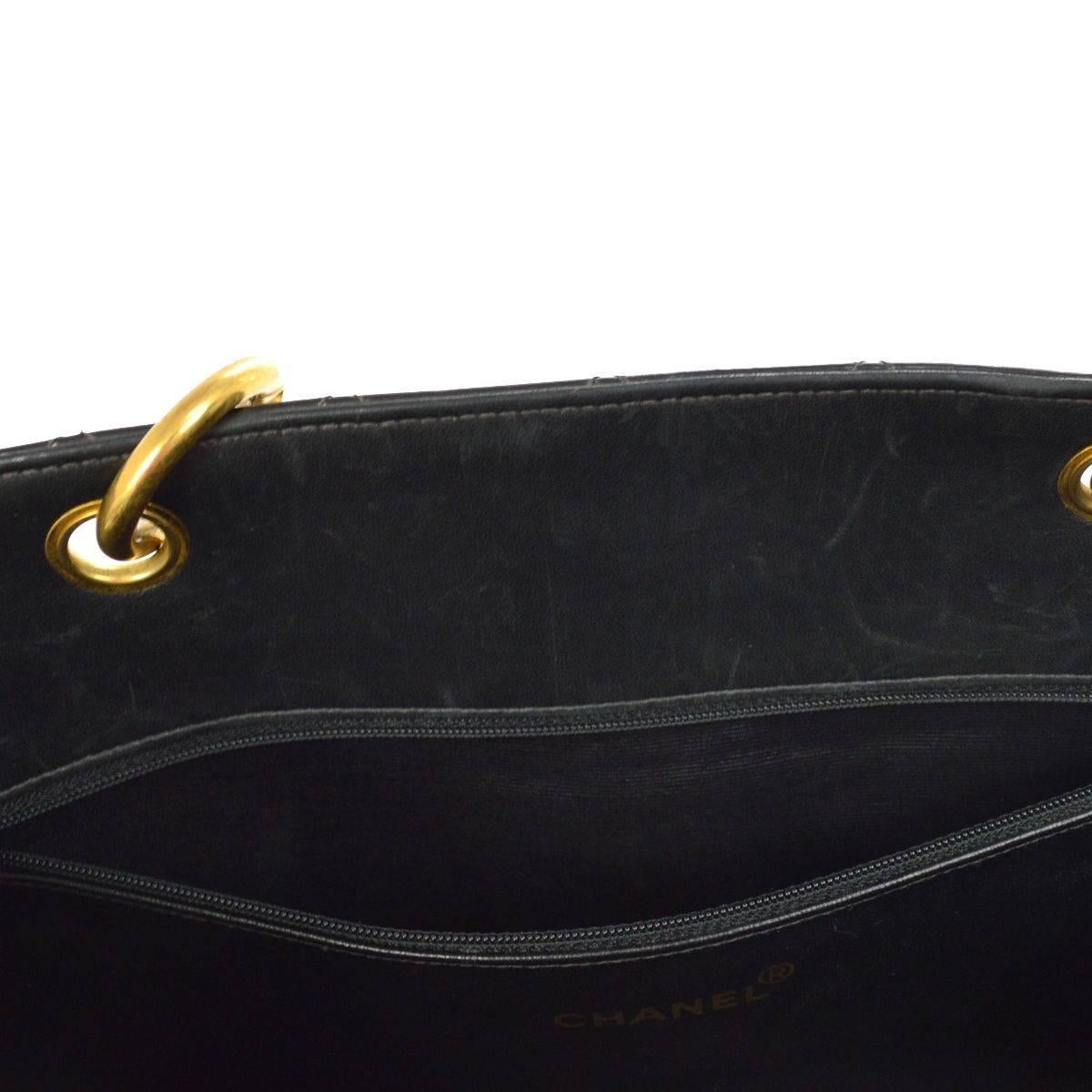Chanel Black Patent Leather Gold Accent Large Weekender Travel Carryall Tote Bag 4