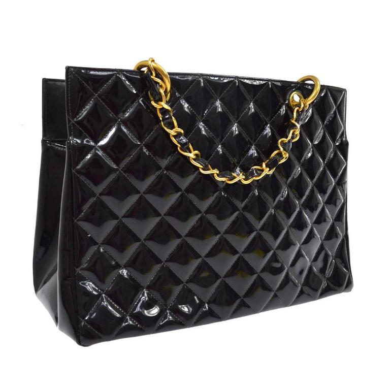 Chanel Black Patent Leather Gold Accent Large Weekender Travel Carryall