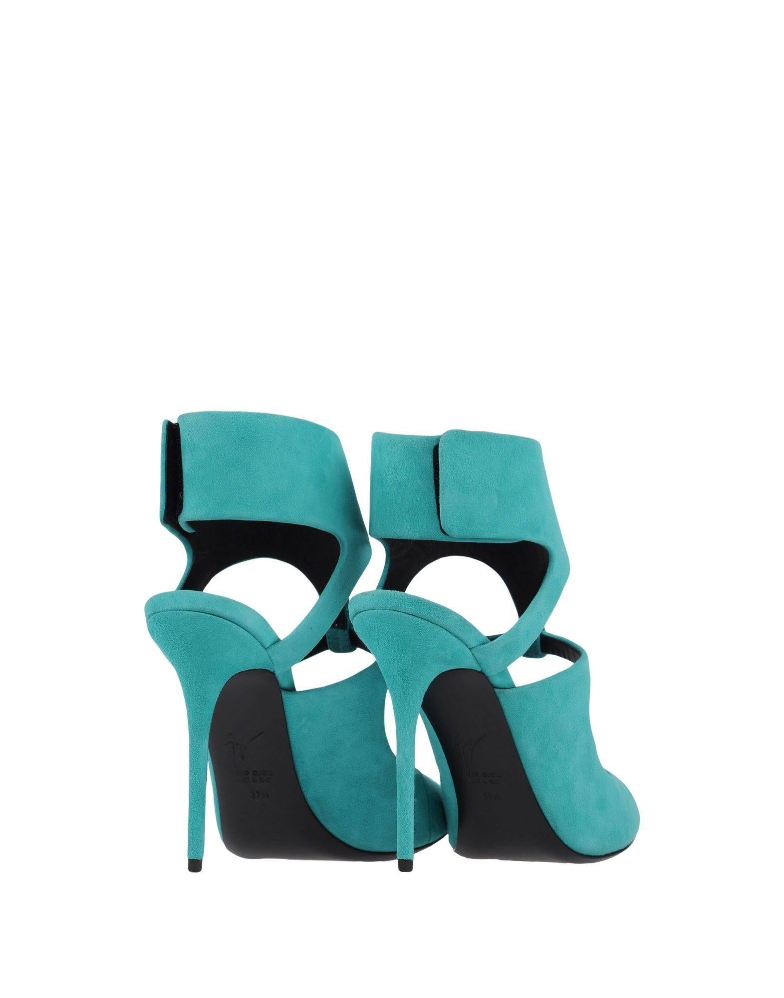 Women's Giuseppe Zanotti New Teal Green Suede Cut Out Evening Sandals Heels in Box