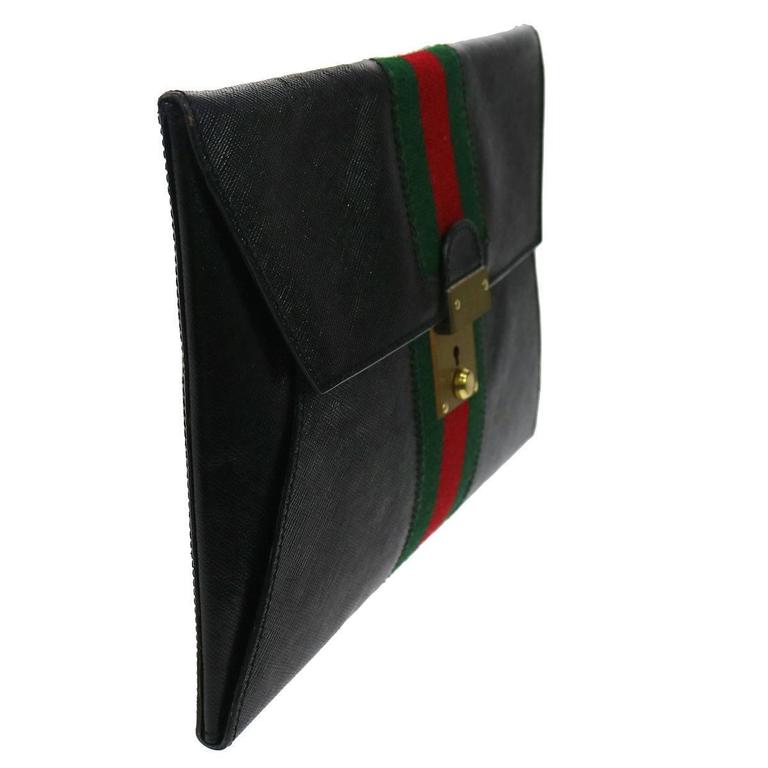 Gucci Black Leather Web Men&#39;s Women&#39;s Tech Envelope Evening Clutch Bag With Keys at 1stdibs