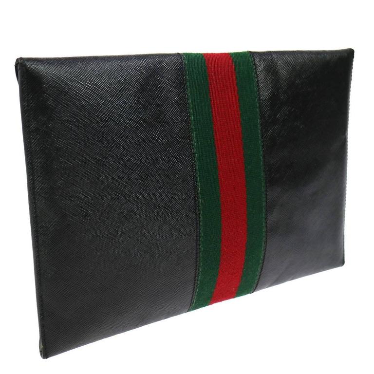 Gucci Black Leather Web Men&#39;s Women&#39;s Tech Envelope Evening Clutch Bag With Keys at 1stdibs