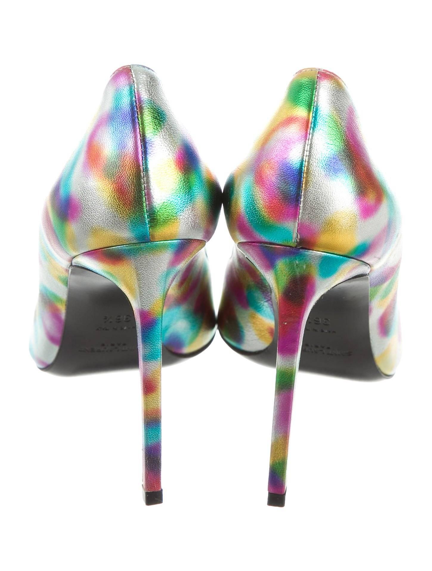 Saint Laurent New Rainbow Leather Evening Heels Pumps Shoes in Box In New Condition In Chicago, IL
