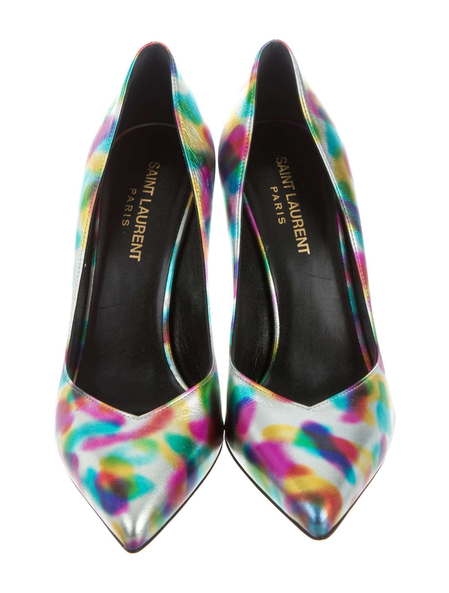 CURATOR'S NOTES

Saint Laurent New Rainbow Leather Evening Heels Pumps Shoes in Box  

Size IT 36.5
Leather
Slip on 
Made in Italy
Heel height 4"
Includes original Saint Laurent box 