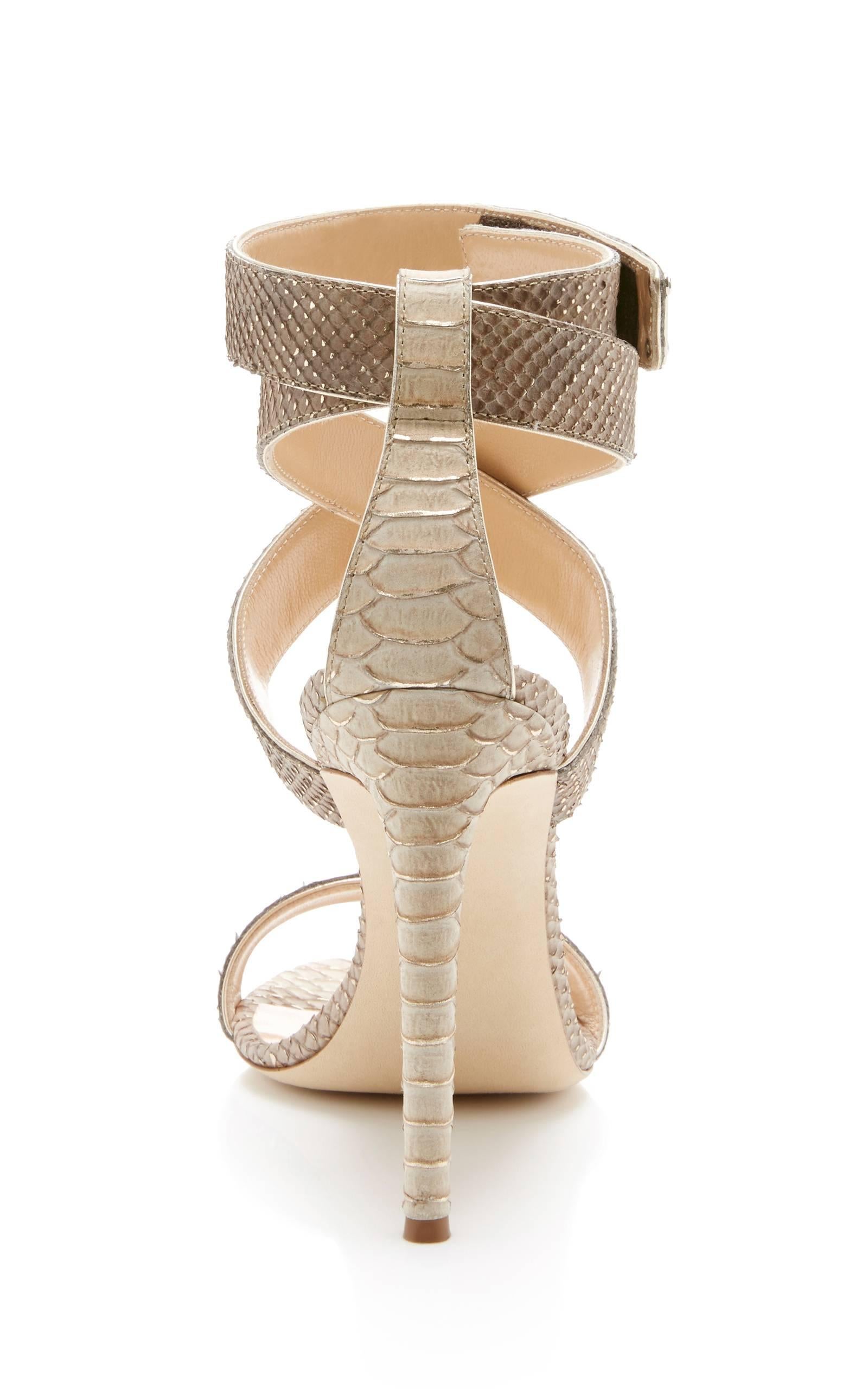 Giuseppe Zanotti New Nude Tan Snake Print Wrap Around Strap Heels Sandals in Box In New Condition In Chicago, IL