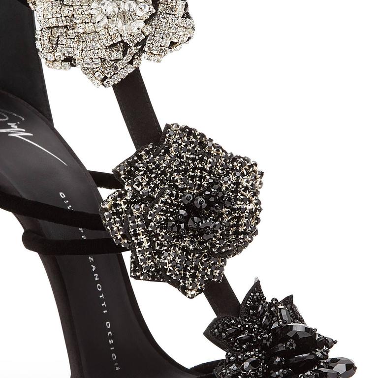 Giuseppe Zanotti New Black Crystal Flower Evening Sandals Heels in Box ...