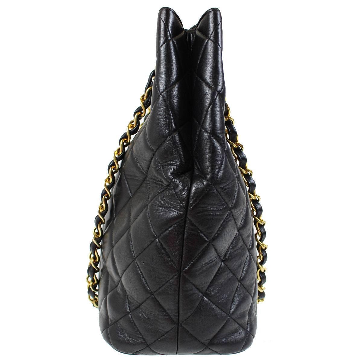Chanel Black Lambskin Leather Gold Shopper Shoulder Carryall Tote Bag in Box 1