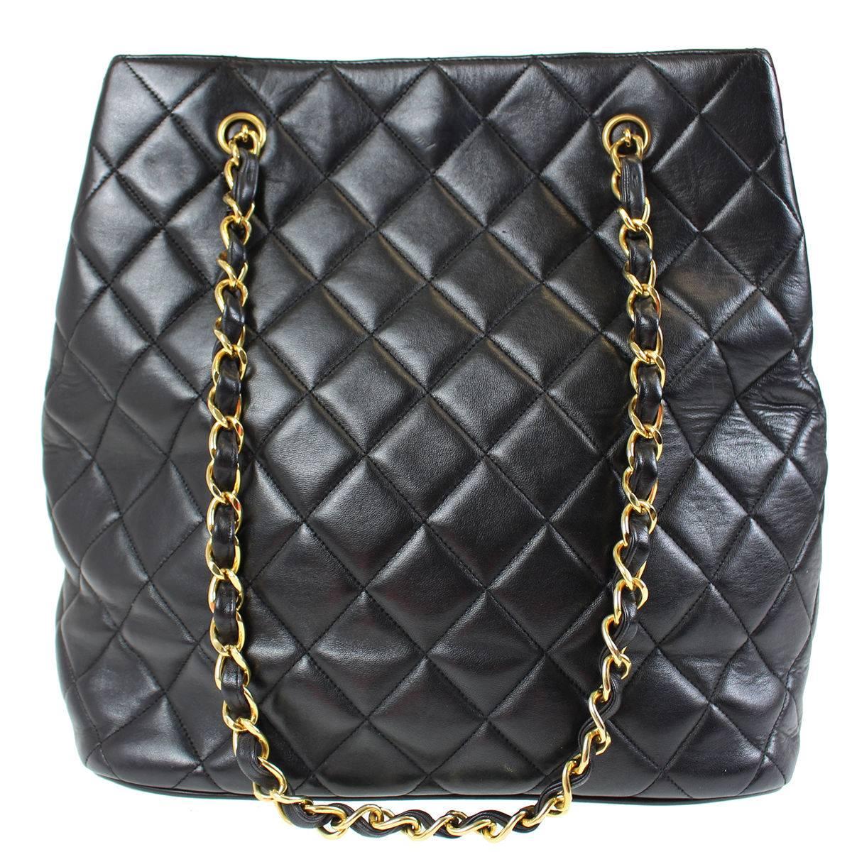 Chanel Black Lambskin Leather Gold Shopper Shoulder Carryall Tote Bag in Box 3
