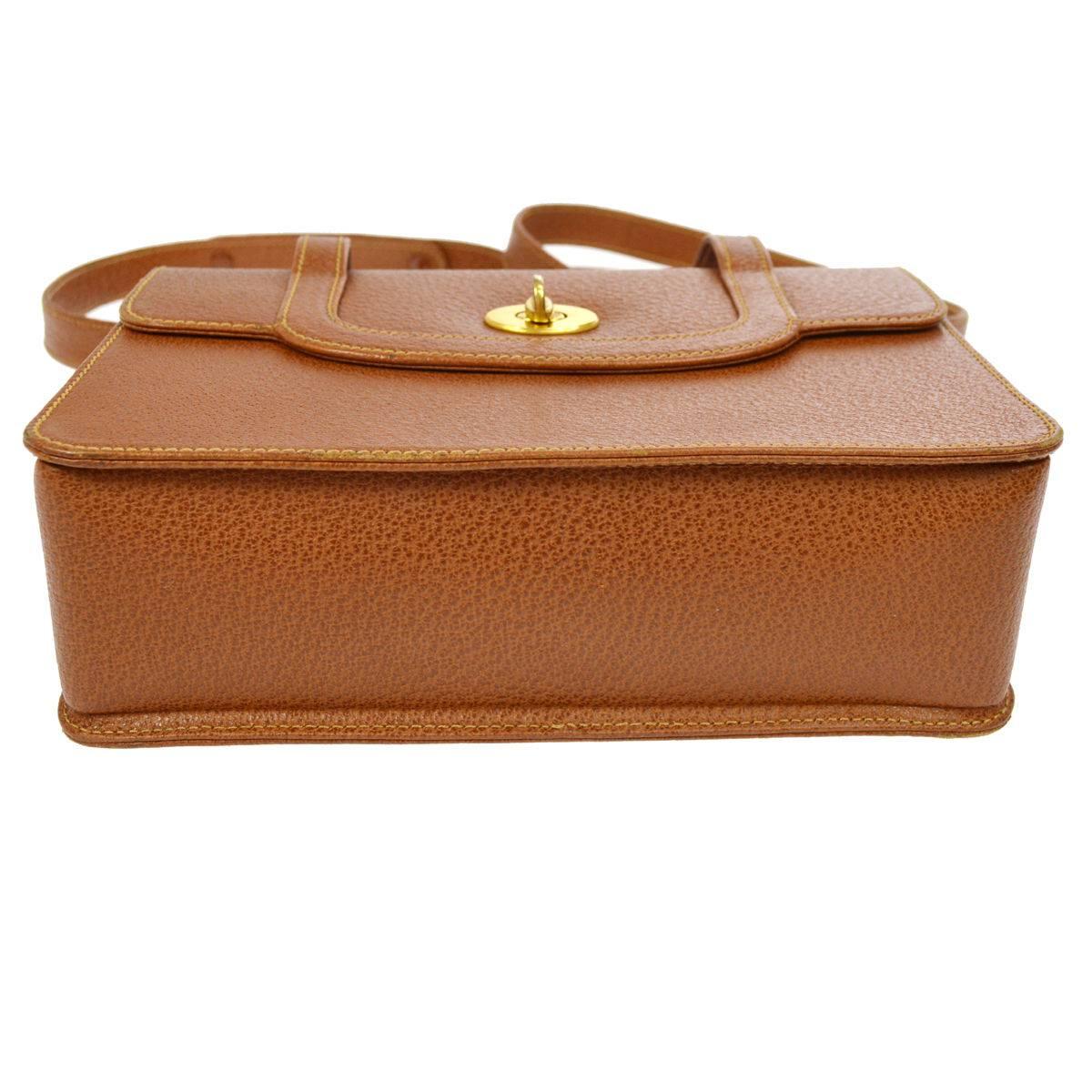 Brown Gucci Vintage Cognac Leather Top Handle Satchel Kelly Style Crossbody Bag