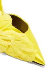 Balenciaga New Sold Out Neon Yellow Satin Ostrich Heels Pumps in Box
