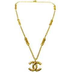 Chanel Vintage Gold Large CC Charm Medallion Chain Long Drape Necklace  